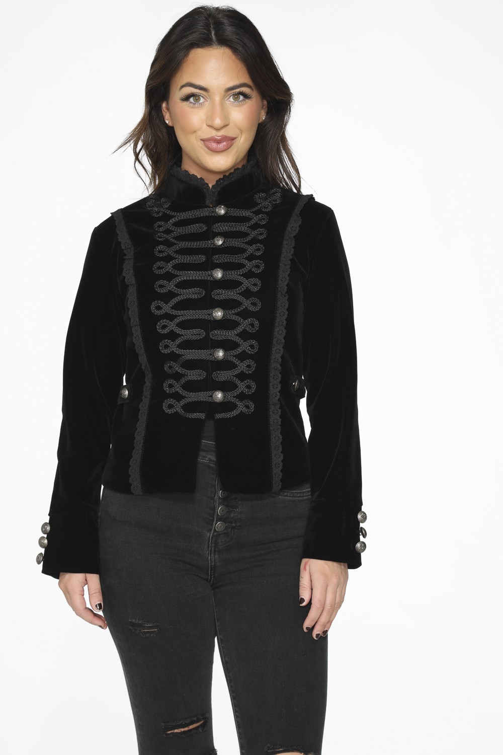 Cotton Velvet Sarkari Jacket - Dark Grey main image 1